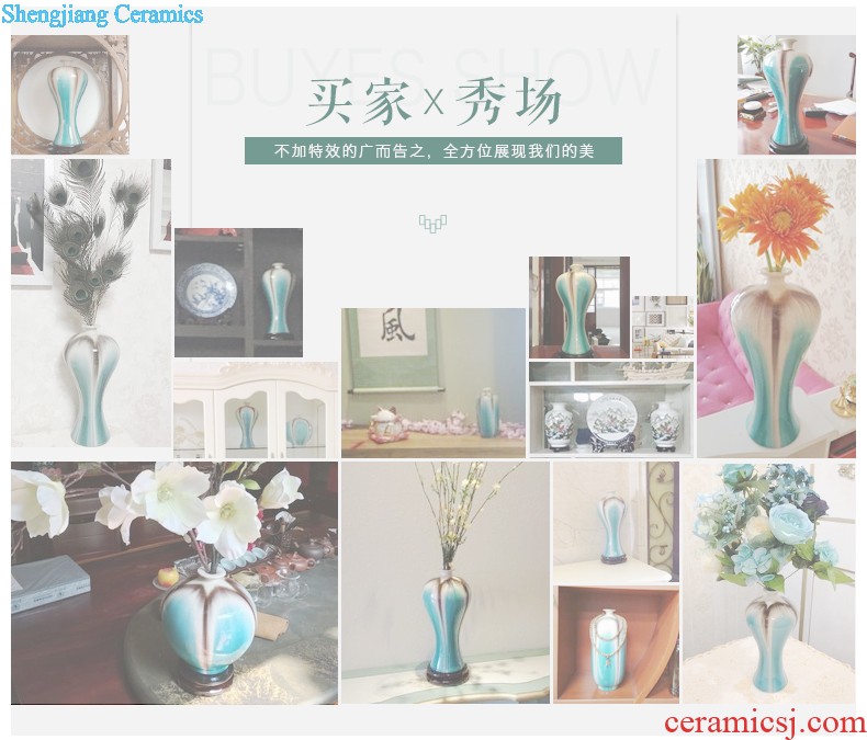 Jingdezhen ceramics vase furnishing articles powder blue glaze sweet grain ears and design the sitting room of Chinese style household ornaments