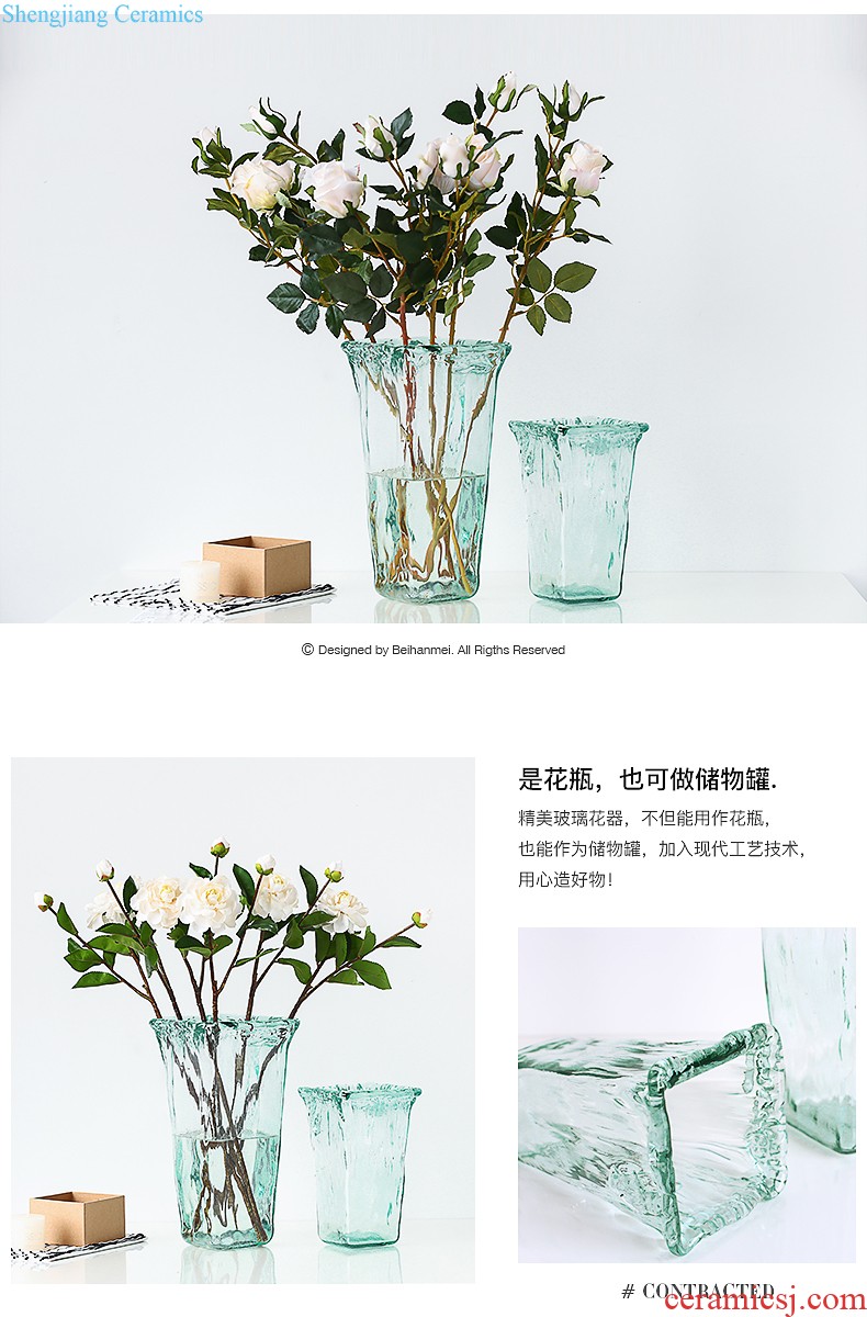 Ins the modern living room porch furnishing articles of jingdezhen ceramic vase creative hand dull gray green flowered