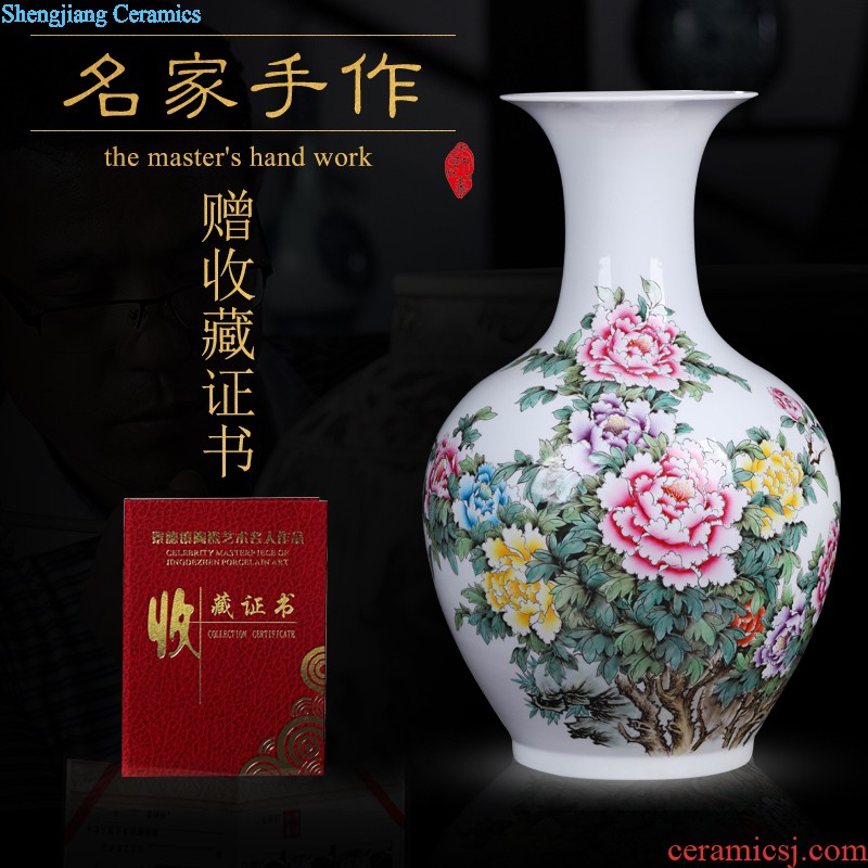 Jingdezhen ceramics vase Famous hand-painted flowers peony vases, flower implement the sitting room is the study of new Chinese style furnishing articles