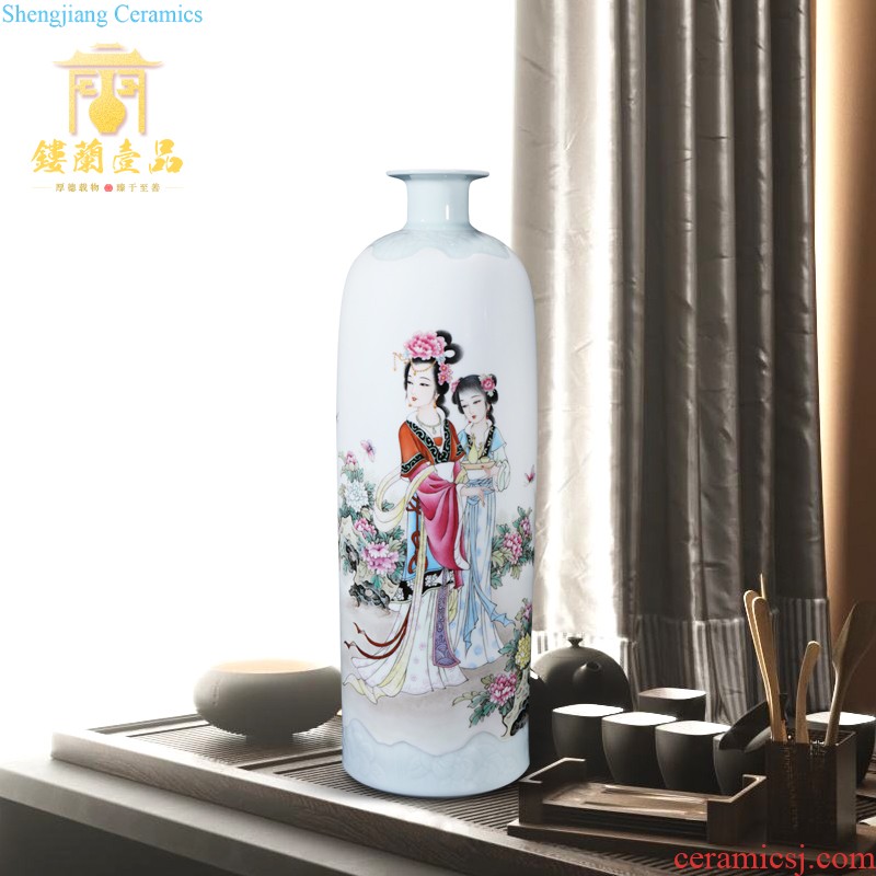 Jingdezhen ceramics hand-painted pastel big vase drunken beauty Chinese TV ark home sitting room adornment is placed