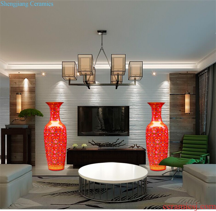 Jingdezhen ceramic hand-painted sitting room adornment is placed high quiver of large red vase word calligraphy and painting scroll cylinder