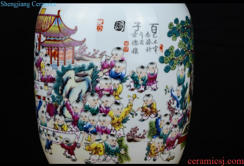 Jingdezhen ceramic pastel landscape painting big vase living room TV cabinet flower arranging hydroponic household soft adornment is placed