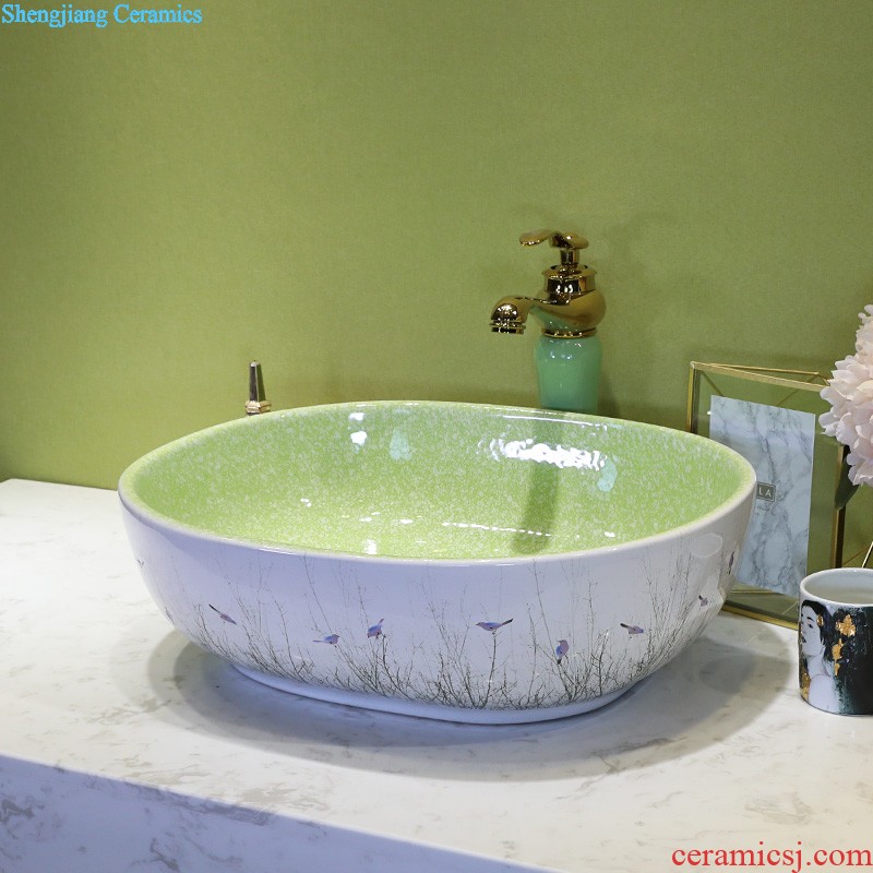 On the ceramic bowl wash gargle lavabo household elliptic green art basin bathroom sinks basin