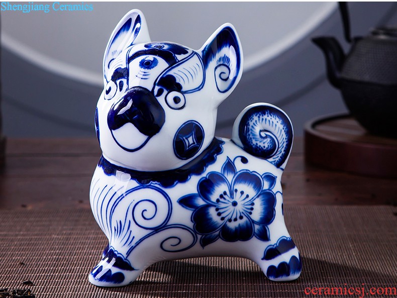 Jingdezhen ceramics pu 'er tea pot with cover seal Chinese blue and white porcelain decoration furnishing articles large sitting room