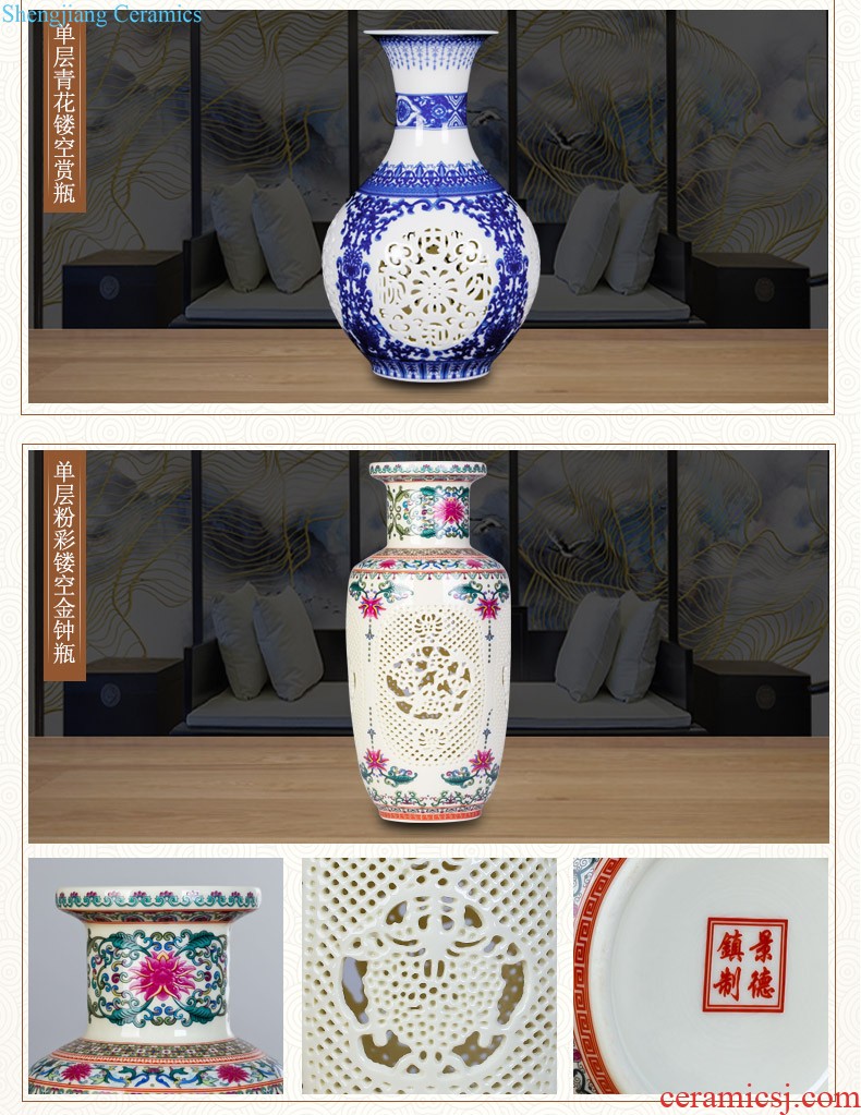 Jingdezhen ceramics famous master manual hand-painted knife clay powder enamel vase Chinese sitting room adornment is placed