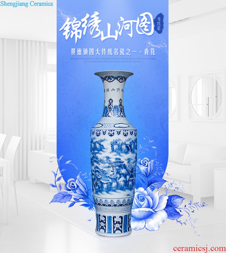 Famous master of jingdezhen ceramics hand-painted vases, flower arranging furnishing articles furnishing articles five sub-ka Chinese style living room decoration