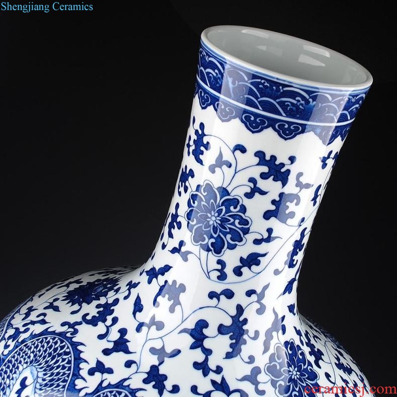 Jingdezhen ceramic vase landing large blue and white porcelain porcelain hand-painted Chinese style household adornment furnishing articles in the living room