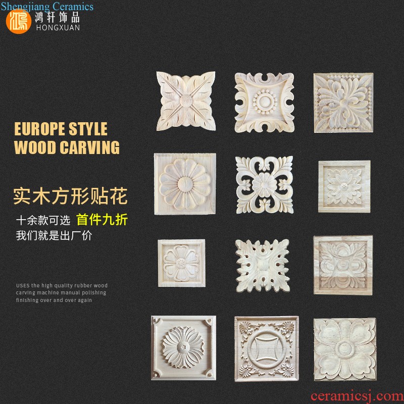 Wood carving flower square of carve patterns or designs on woodwork furniture decoration rectangle artical decals Roman chapiter bracket solid wood strips