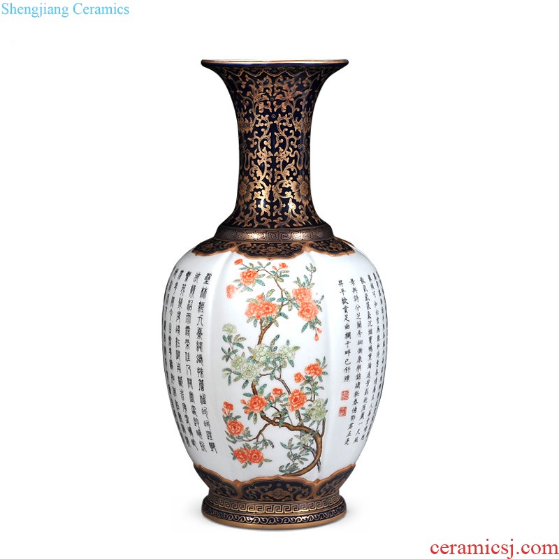 Jingdezhen imperial kiln chinaware imitation qing qianlong pastel yellow scramble for flower vase okho spring sitting room adornment is placed