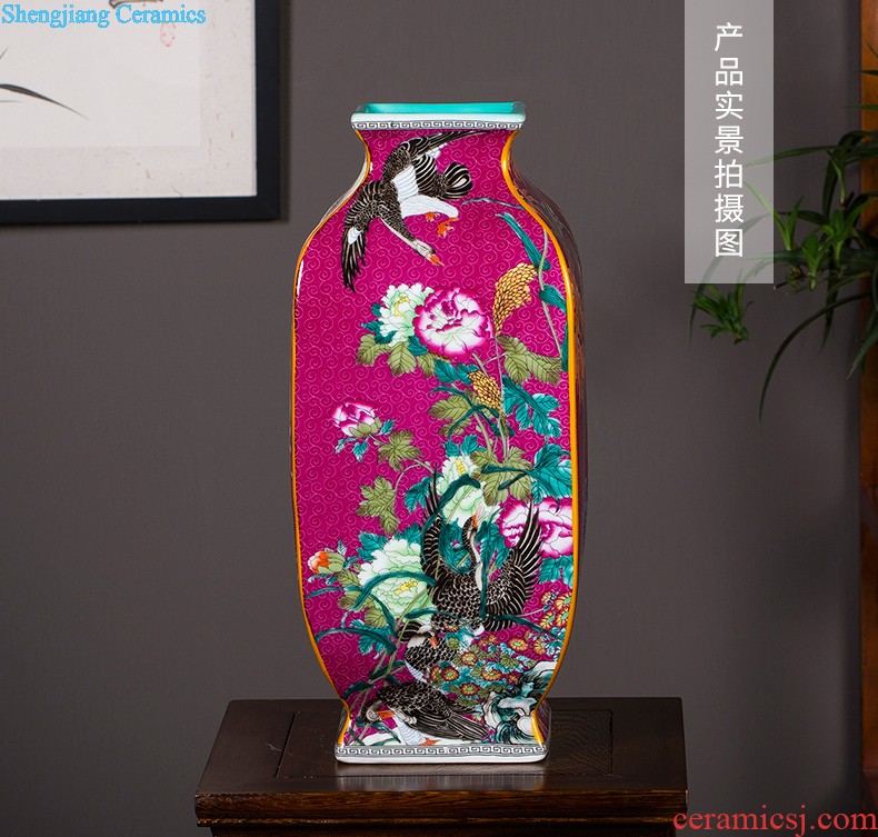 Jingdezhen ceramics powder enamel handpainted big vase landed large sitting room the hotel Chinese style adornment is placed at the door