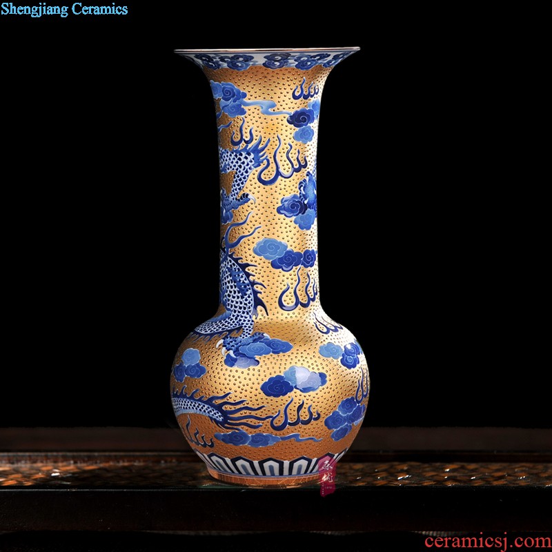 Jingdezhen ceramics Gold kirin blue and white porcelain vase spit bead Contemporary and fashionable sitting room adornment is placed process