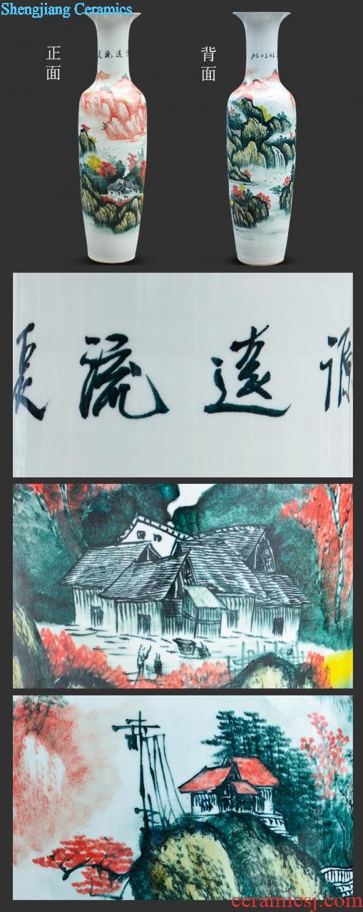 E197 jingdezhen ceramics of large blue and white porcelain vase and landscape painting home sitting room adornment is placed his feet