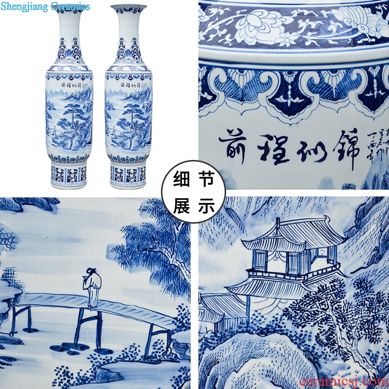 Jingdezhen ceramic floor big vase hand-painted antique imitation Ming blue and white porcelain sitting room porch place large ornament