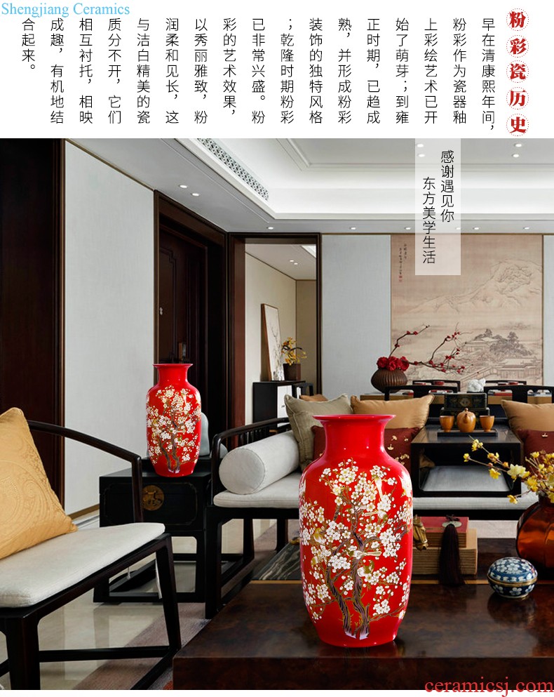 Jingdezhen ceramics China red lucky bamboo vases, flower arrangement home sitting room adornment is placed large wedding