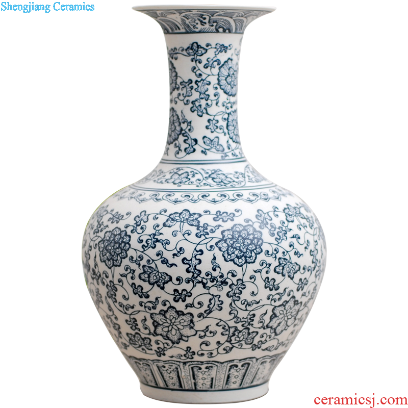 Jingdezhen ceramic vase landing 482 hand-painted ears blue youligong Chinese style living room porch decorate furnishing articles