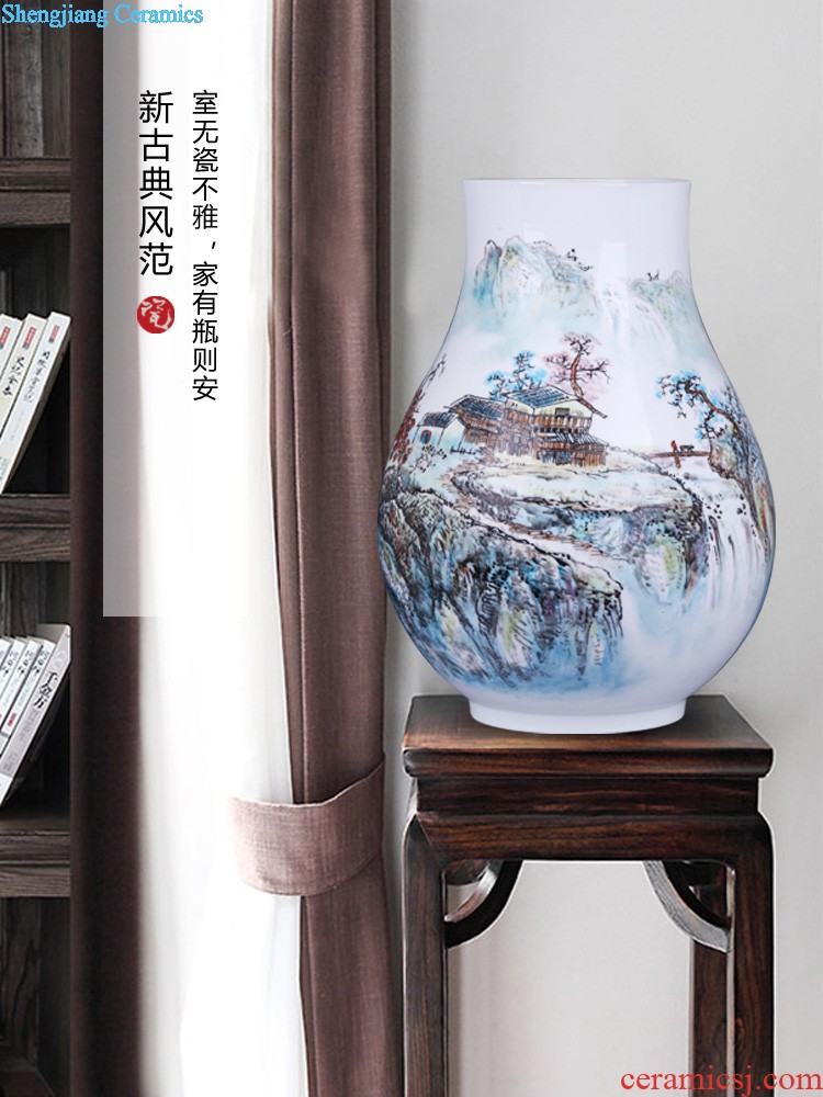 Jingdezhen ceramic three-piece hand-painted lotus vase flowers in new Chinese style household living room TV cabinet furnishing articles