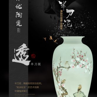 Jingdezhen ceramics hand-painted reed pond moonlight vases, flower arranging place Chinese style household living room TV cabinet decoration