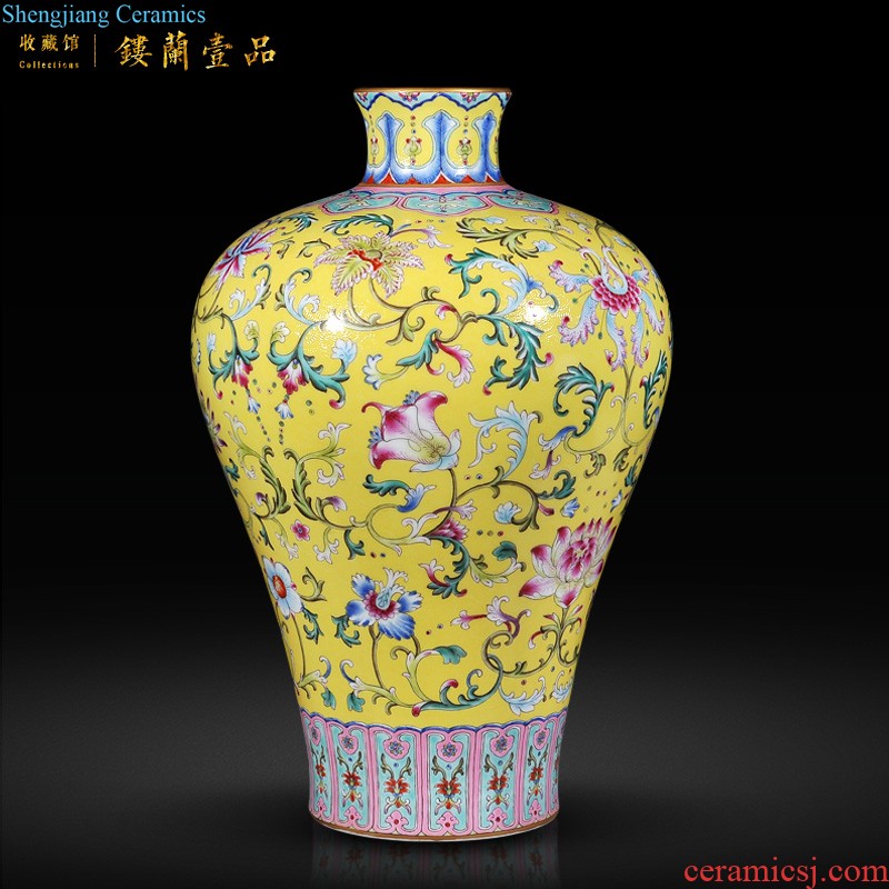 Jingdezhen imperial kiln chinaware imitation qing qianlong pastel green four seasons flower ears bottle of sitting room adornment is placed