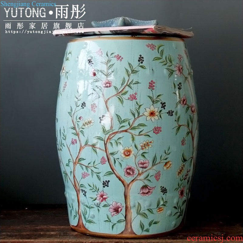 New Chinese style European rural jingdezhen temperature hand-painted ceramic stool drum stool dressing change stool drum pier ruffles few shoe