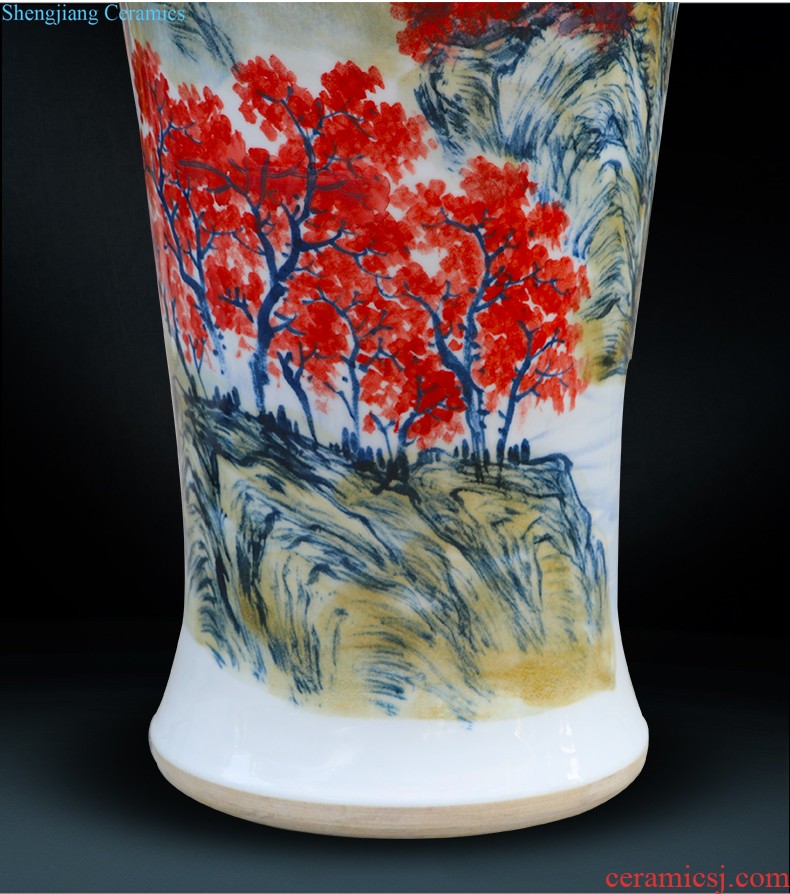 Jingdezhen ceramic vase landing large landscape hand-painted porcelain Chinese sitting room place hotel decoration