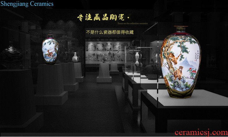 Jingdezhen ceramic manual hand-painted guest-greeting pine of large blue and white porcelain vase archaize sitting room hotel decoration furnishing articles