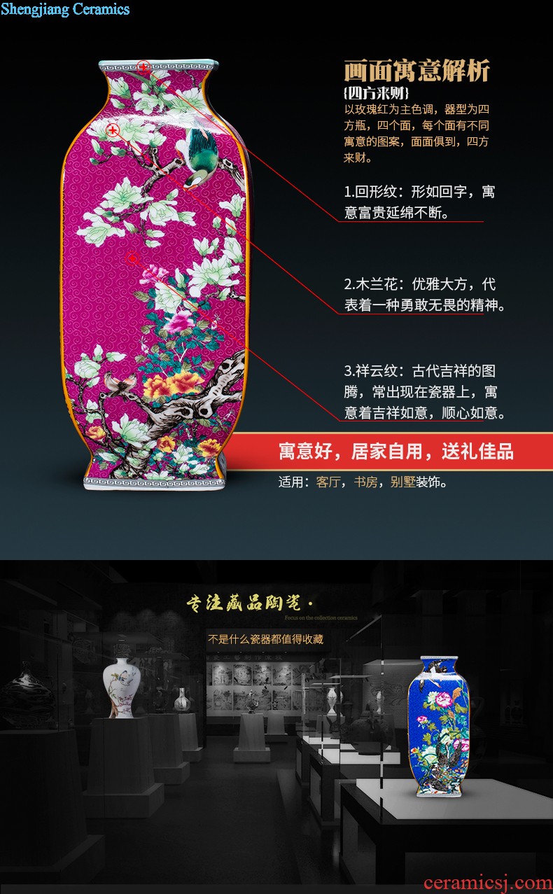 Jingdezhen ceramics powder enamel handpainted big vase landed large sitting room the hotel Chinese style adornment is placed at the door