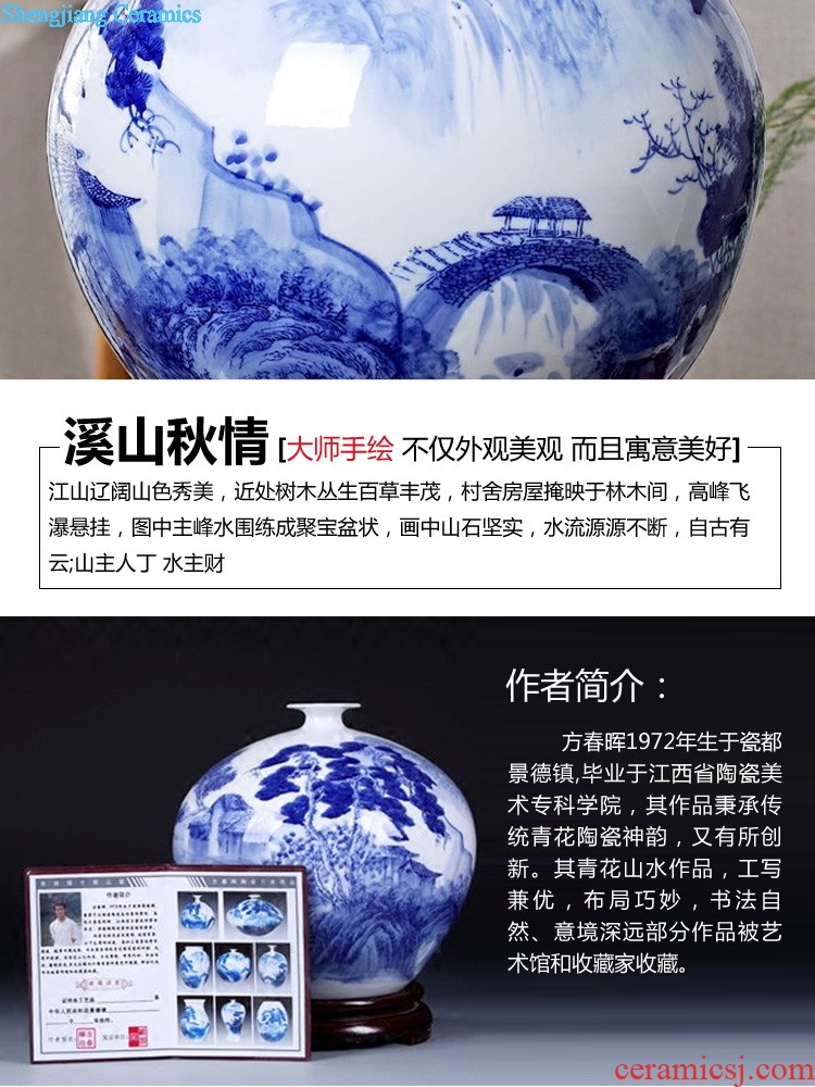 Jingdezhen ceramic floor big vase furnishing articles shadow carving celadon flower arranging device home sitting room hotel decoration process