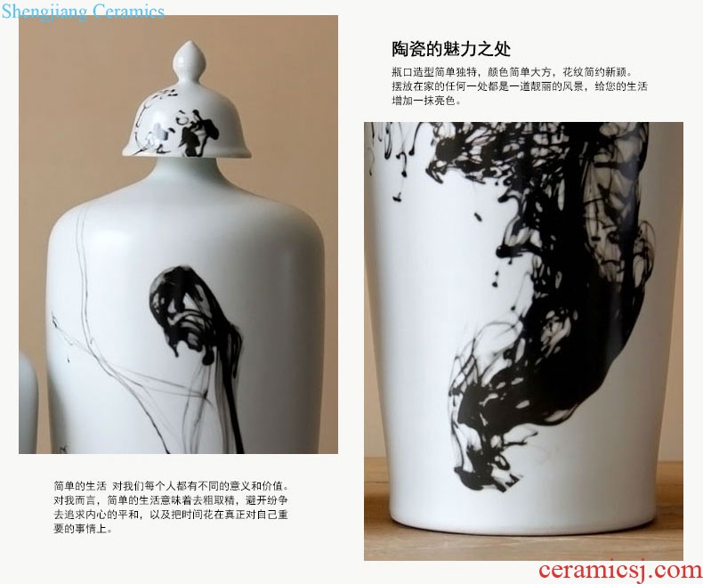 Jingdezhen ceramic furnishing articles hand-painted thick bamboo bird cover ceramic pot villa decoration floor vase