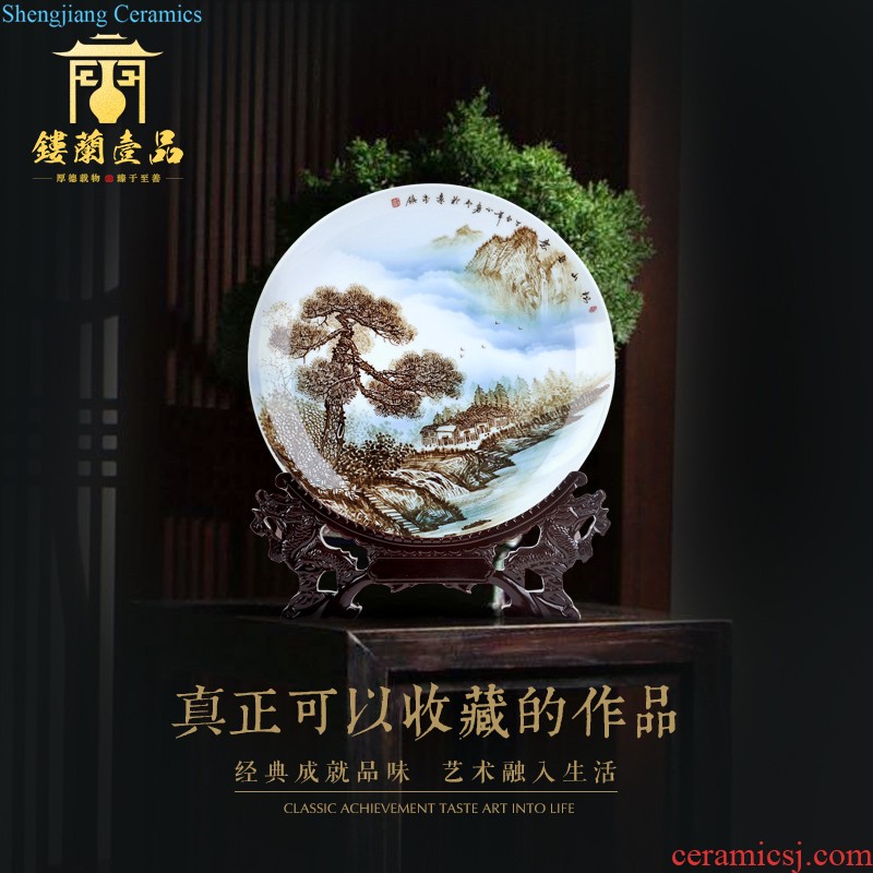 Jingdezhen chinaware decorative sit hang dish plate new Chinese style living room TV ark home furnishing articles