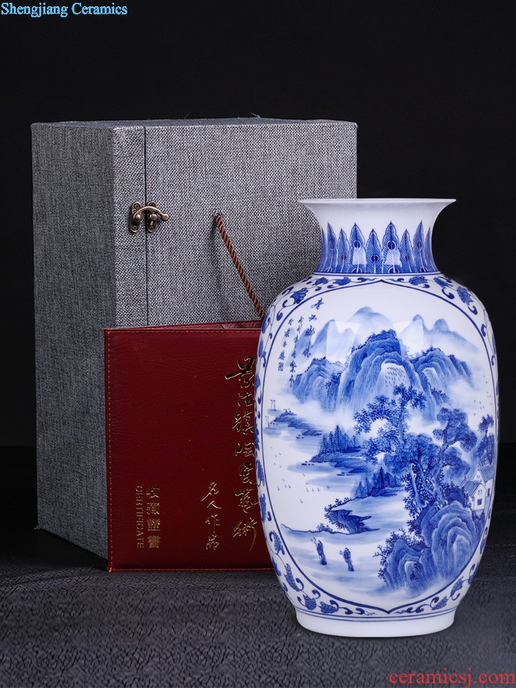 Jingdezhen ceramics famous hand-painted vases, flower arranging large blooming flowers Chinese style household handicraft furnishing articles