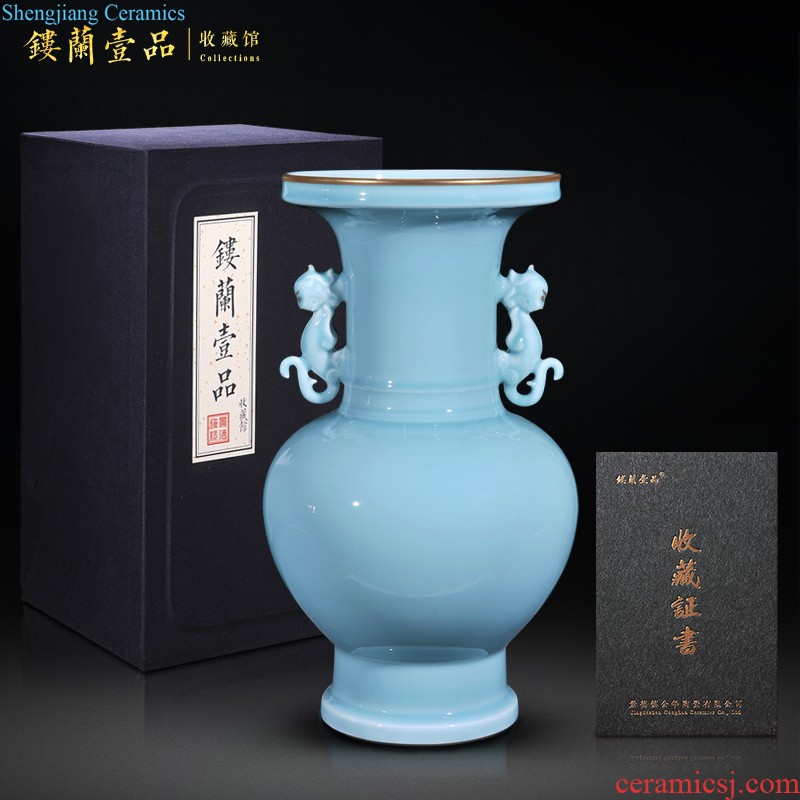 Jingdezhen ceramics imitation qing qianlong blue-and-white youligong red dragon grain big plum bottle of the sitting room porch decoration vase furnishing articles