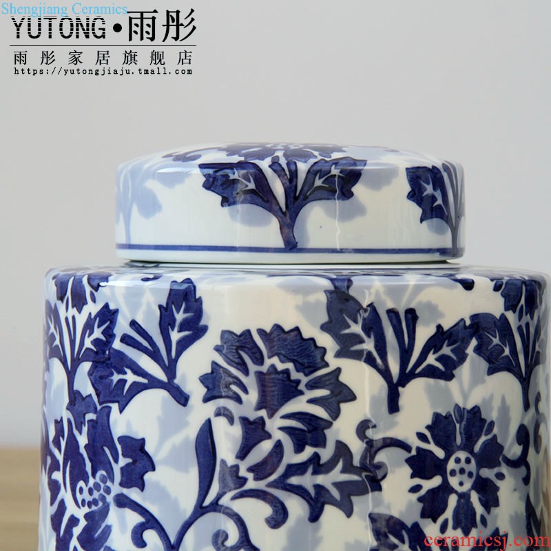 Jingdezhen ceramics by hand lotus fish fun caddy ceramic pot with cover pu-erh tea cake box of restoring ancient ways furnishing articles