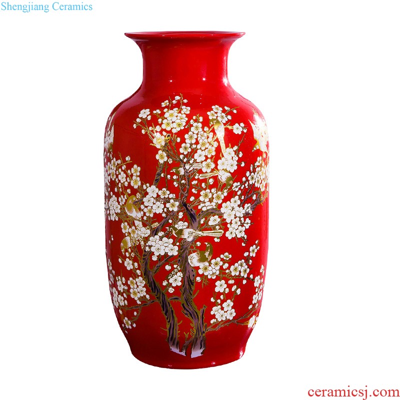 Jingdezhen ceramics China red lucky bamboo vases, flower arrangement home sitting room adornment is placed large wedding