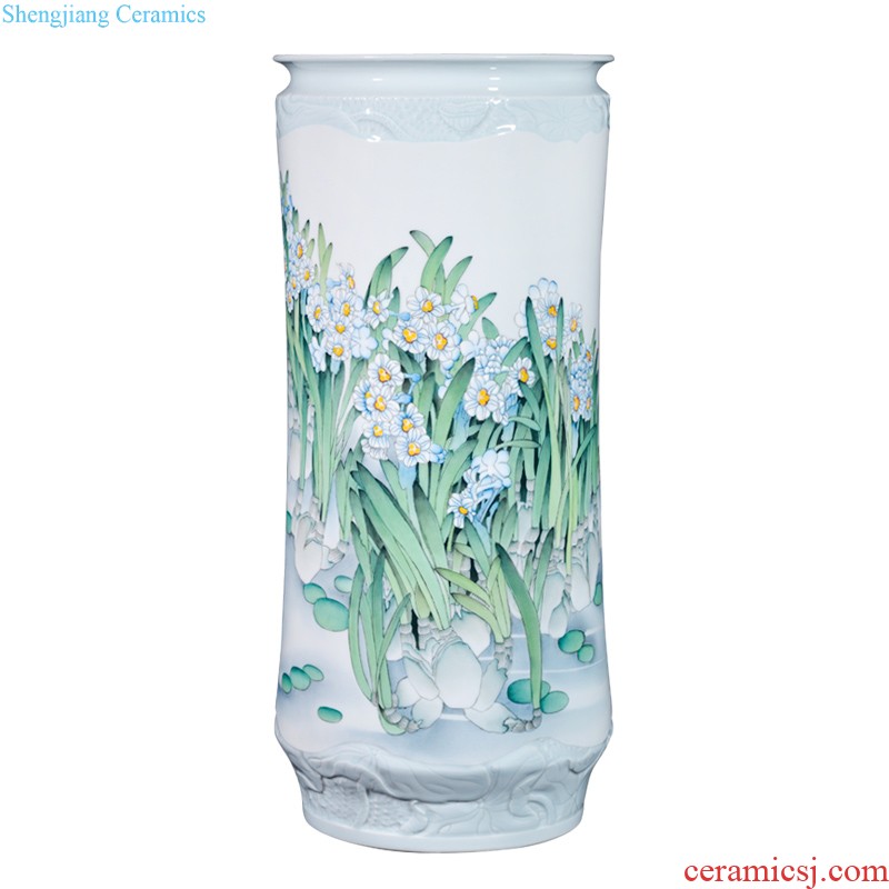 Jingdezhen ceramic hand carved powder enamel decoration large vases, flower arranging the sitting room porch is decorated new Chinese style household furnishing articles