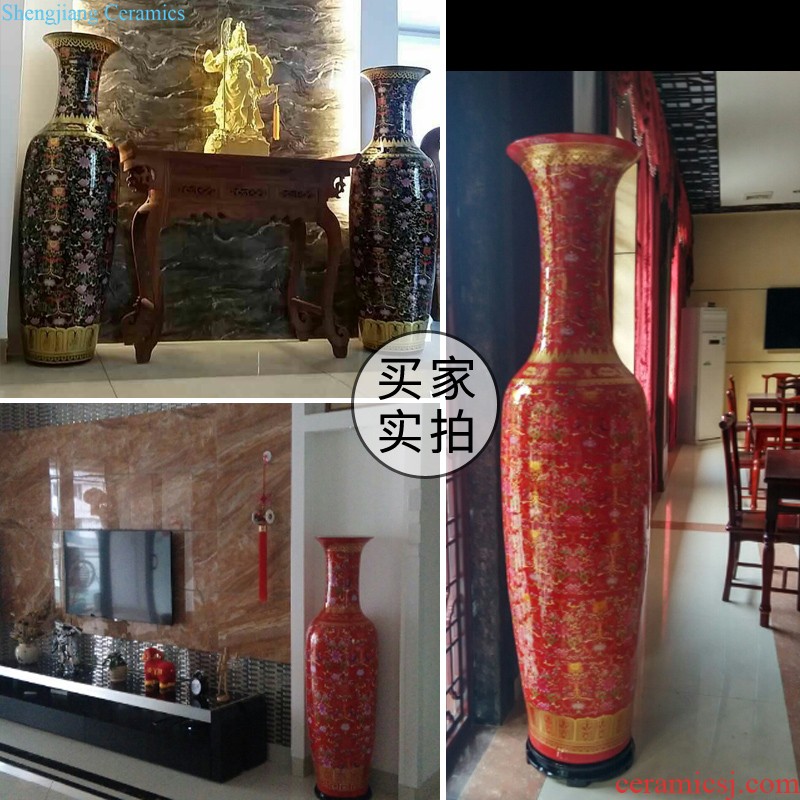 Jingdezhen ceramic hand-painted sitting room adornment is placed high quiver of large red vase word calligraphy and painting scroll cylinder