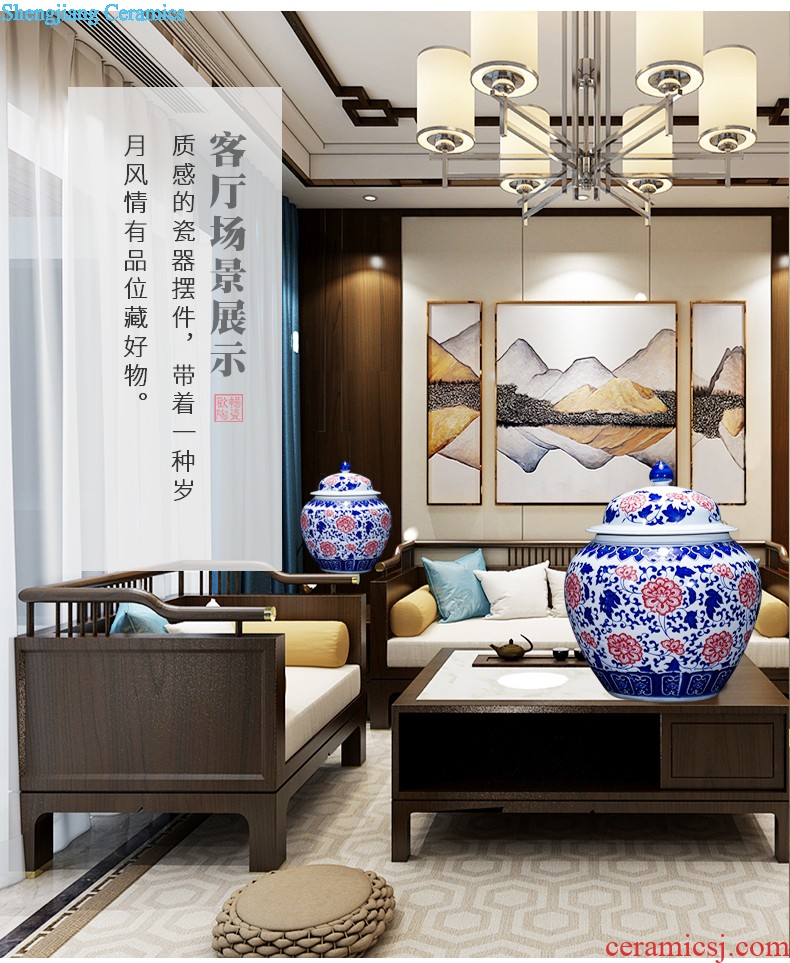 Jingdezhen ceramic hand-painted tank sitting room place the calligraphy and painting cylinder large fish bowl goldfish bowl lotus flower pot FCG