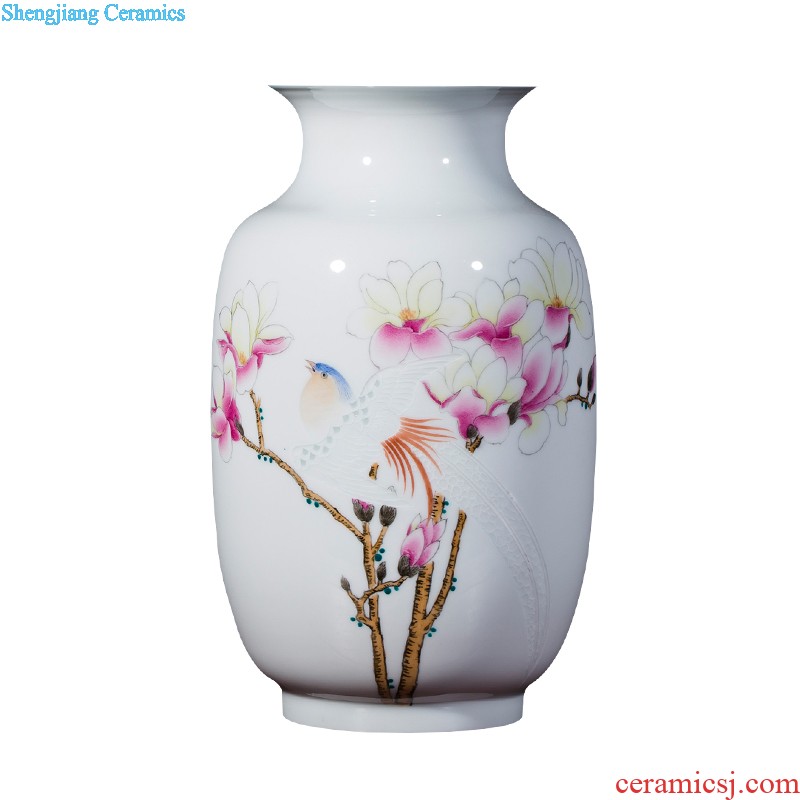 Jingdezhen ceramics China red pomegranate bottle vase hand-painted landscape painting large living room office furnishing articles ornament