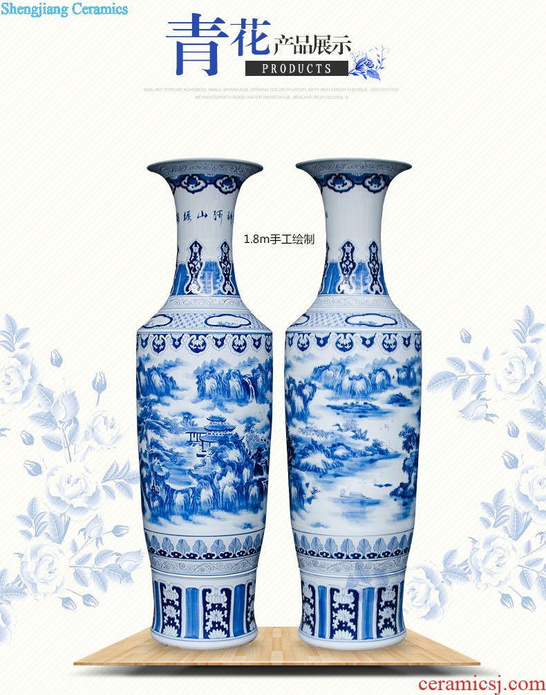 Famous master of jingdezhen ceramics hand-painted vases, flower arranging furnishing articles furnishing articles five sub-ka Chinese style living room decoration