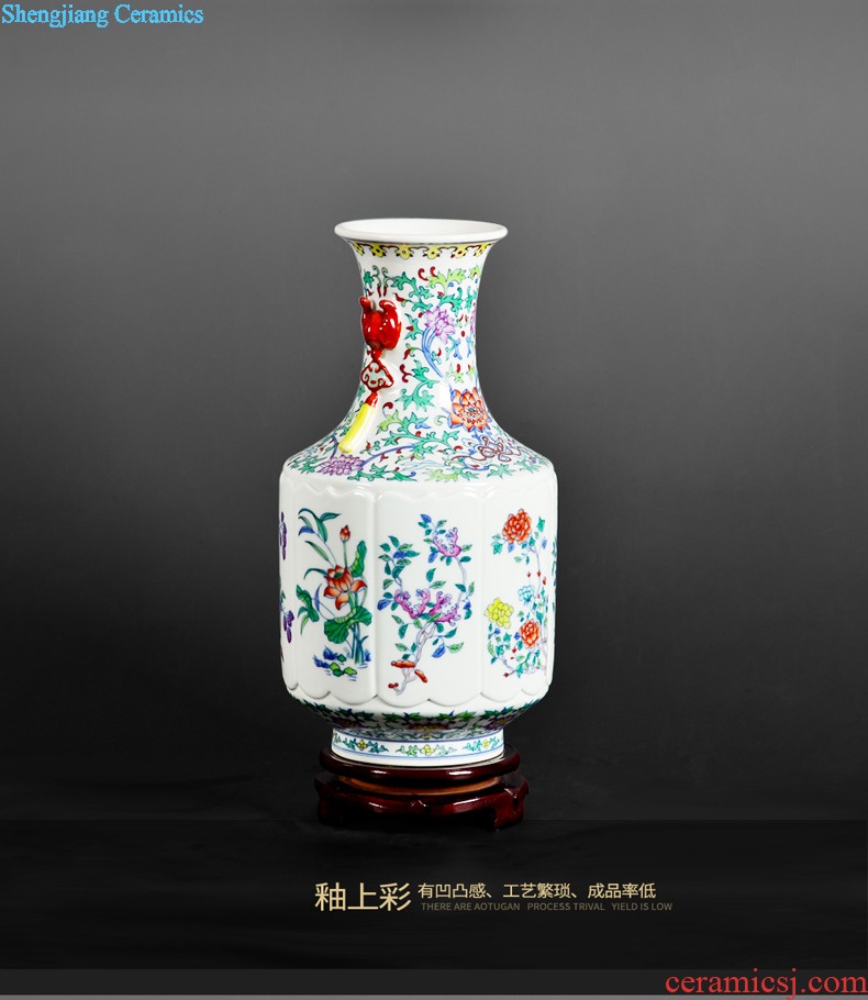 Archaize of jingdezhen ceramic famille rose by hand-painted pot-bellied vase sitting room porch decoration of Chinese style household furnishing articles