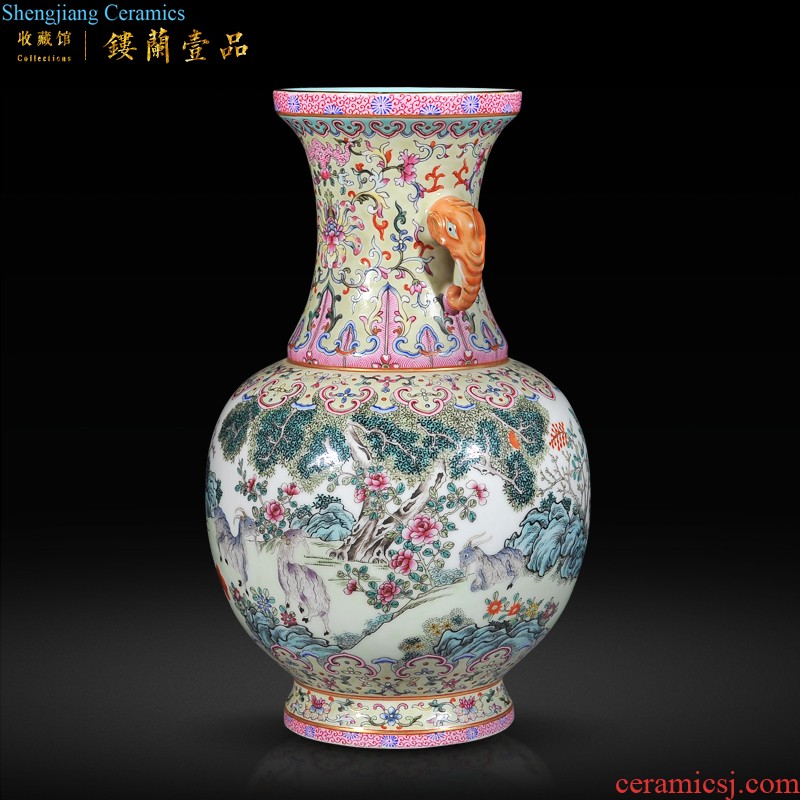 Jingdezhen ceramic imitation qing qianlong emperor kiln enamel colour green, which flower blue lines gall bladder sitting room adornment is placed in the rolling