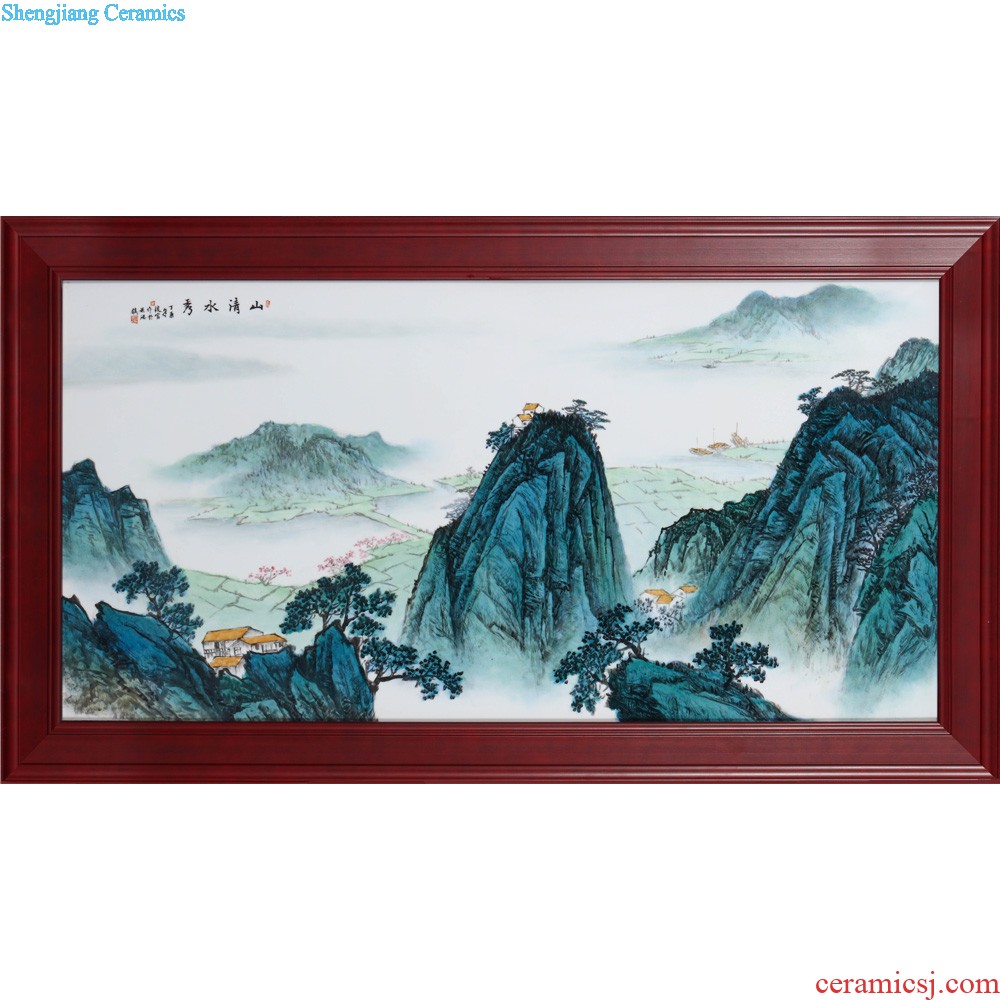 Jingdezhen ceramics porcelain plate painting mountain range bedroom adornment of Chinese style household the sitting room porch murals