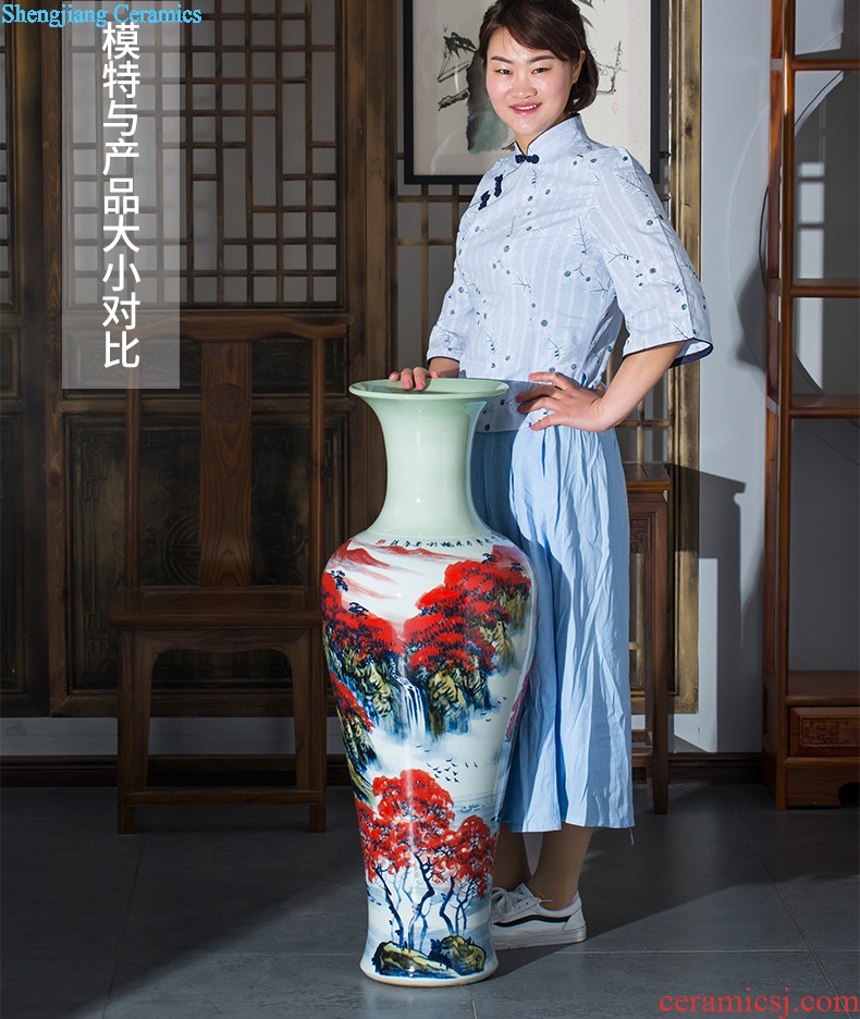 Jingdezhen ceramics hand-painted quiver big vase furnishing articles sitting room floor decoration painting scroll cylinder decoration