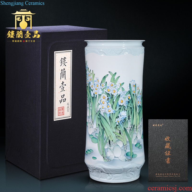 Jingdezhen ceramic hand carved powder enamel decoration large vases, flower arranging the sitting room porch is decorated new Chinese style household furnishing articles