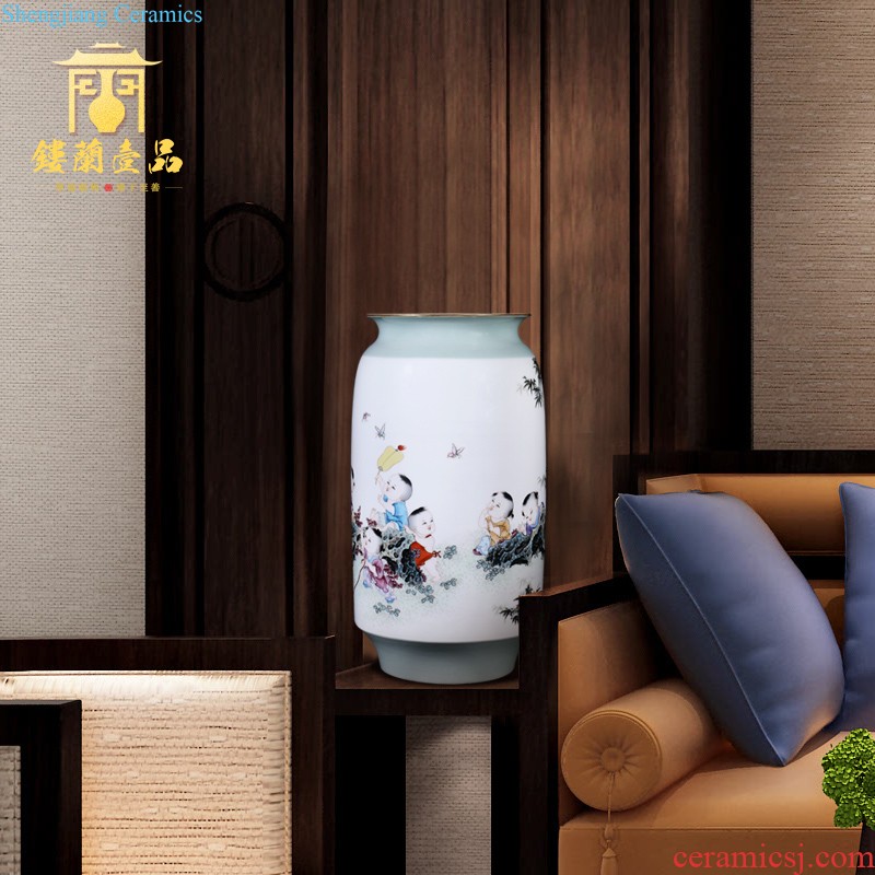 Jingdezhen ceramic hand-painted flower arranging thin body new Chinese style household vase porch sitting room sofa decorative furnishing articles