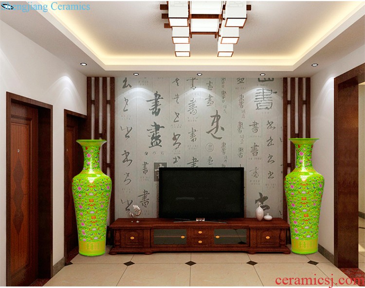 Jingdezhen ceramic hand-painted sitting room adornment is placed high quiver of large red vase word calligraphy and painting scroll cylinder