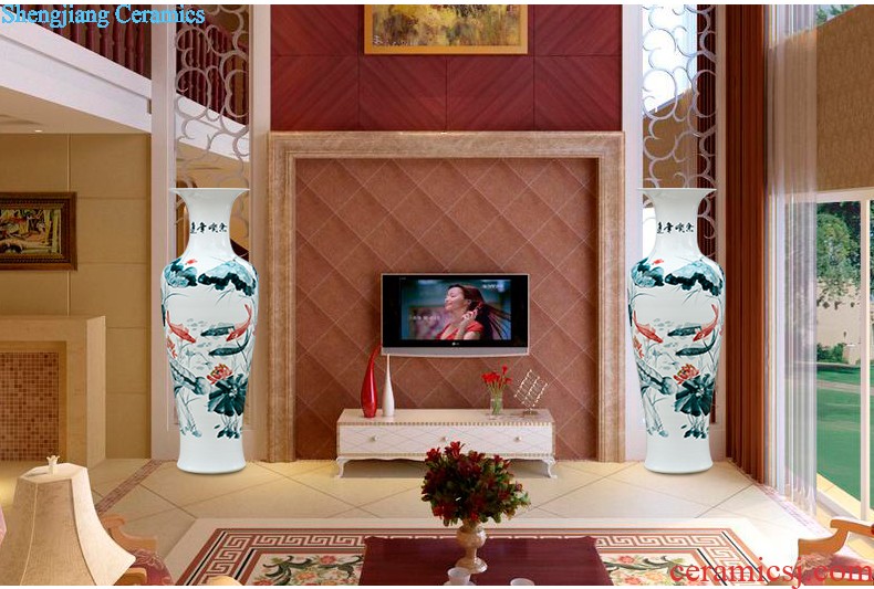 Jingdezhen ceramics by hand draw lotus flower vase furnishing articles sitting room of Chinese style household rich ancient frame flower decorations