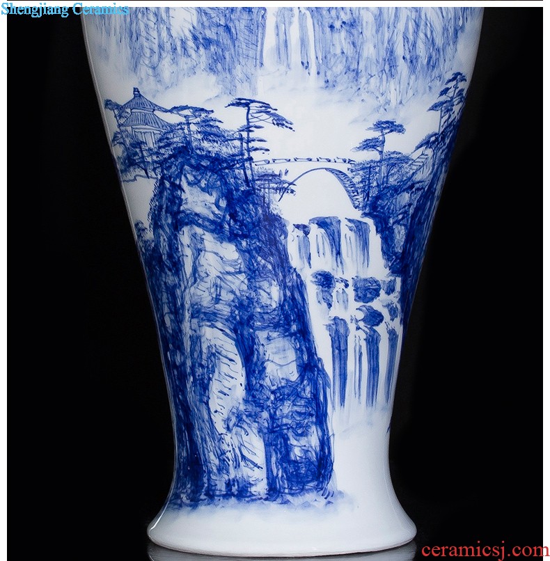 Jingdezhen blue and white porcelain manual hand-painted dried flowers sitting room place vase modern new Chinese style decoration decoration