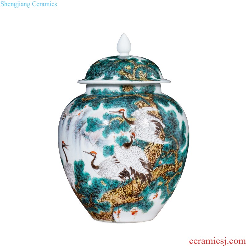 Jingdezhen ceramic hand-painted archaize pastel caddy storage tank brocade prosperous Chinese sitting room adornment is placed