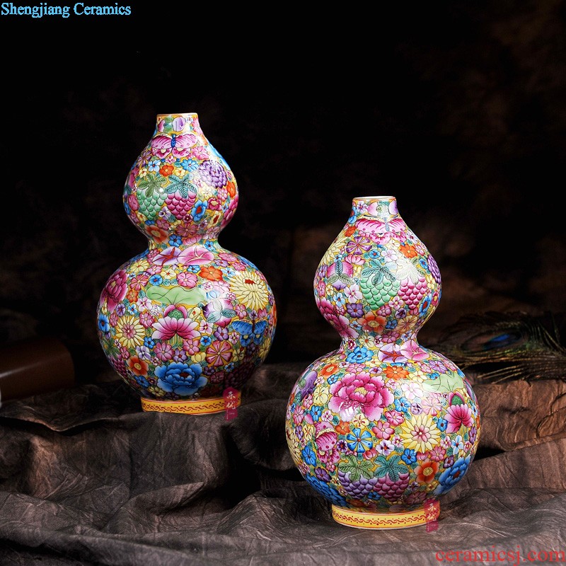 Jingdezhen ceramics hand-painted archaize colored enamel flower gourd vases, Chinese arts and crafts home furnishing articles in the living room