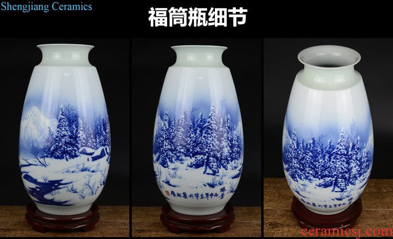 Jingdezhen ceramics Archaize peacock blue vase Chinese sitting room ark creative retro furnishing articles ornaments